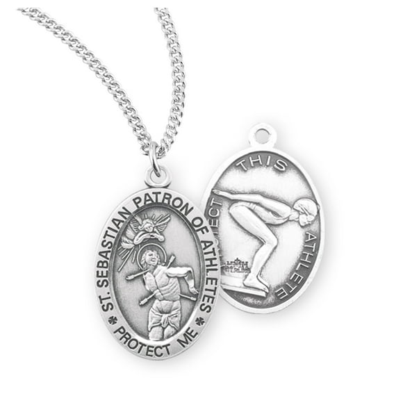 Lacrosse Hand-Crafted Oval Medal Pendant in Sterling Silver Bonyak Jewelry St Sebastian Lacrosse Hand-Crafted Oval Medal Pendant in Sterling Silver Bonyak Jewelry St Sebastian